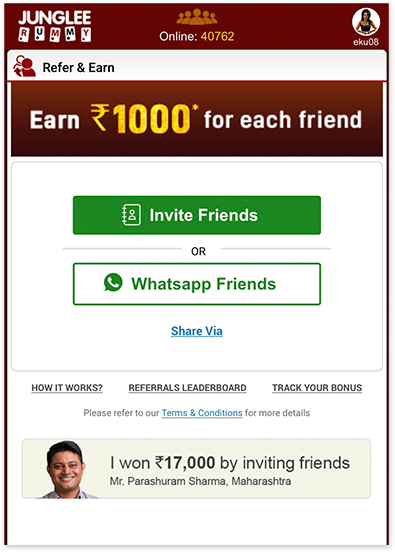 Junglee Rummy Refer and Earn