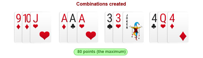 Rummy combination except a pure sequence