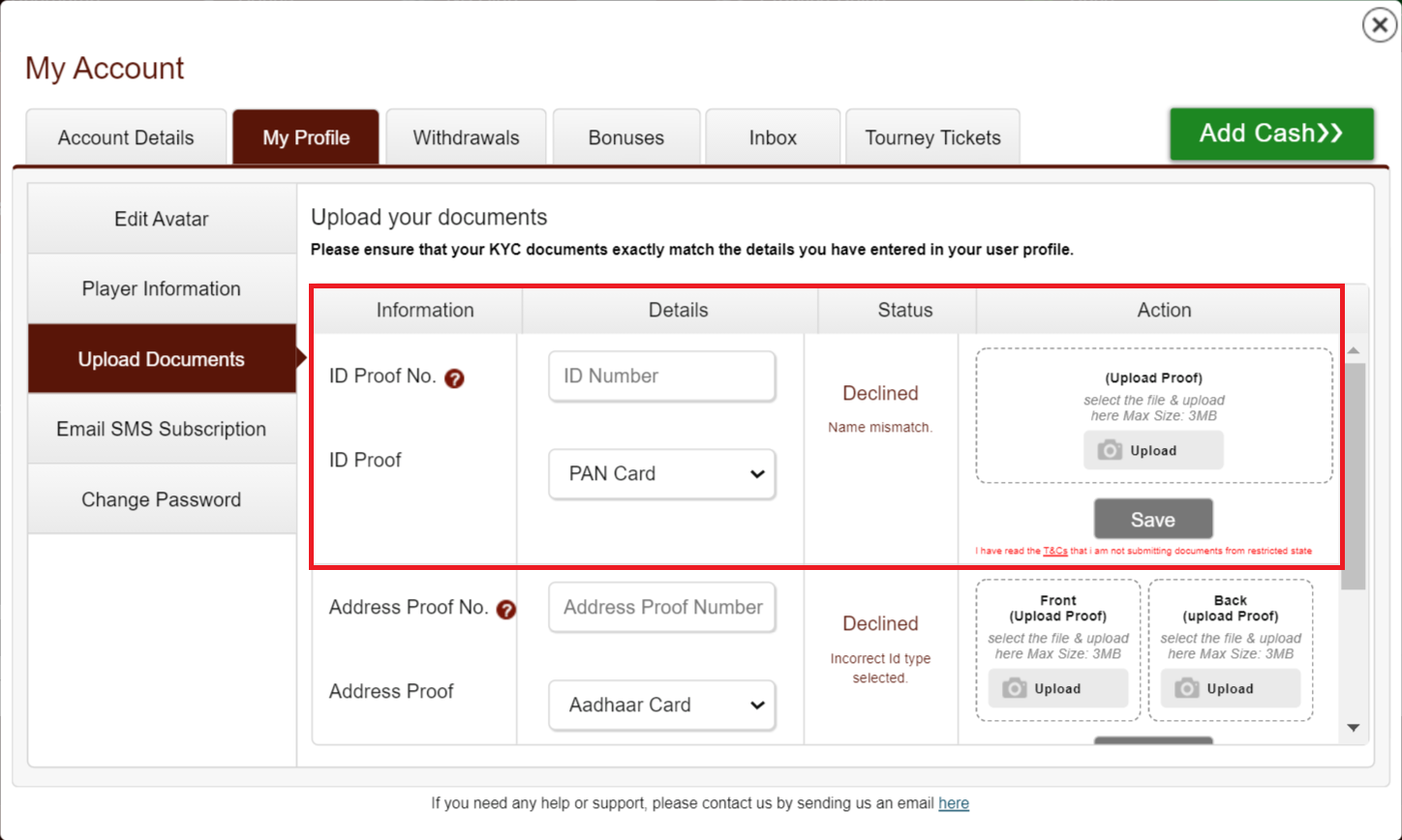 Junglee Rummy Know Your Customer
